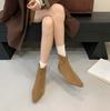 2025 новые осенне-зимние остроносые ботильоны на плоской подошве женские замшевые тонкие ботинки универсальные эластичные ботинки универсальные ботильоны женские
