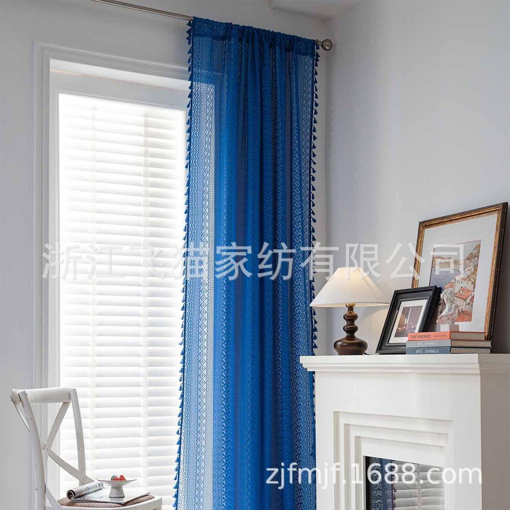 Cloth Dad Curtain American Country White Crochet Hollow Light Transmission Living Room Bedroom Kitchen Floating Curtain Finished Product