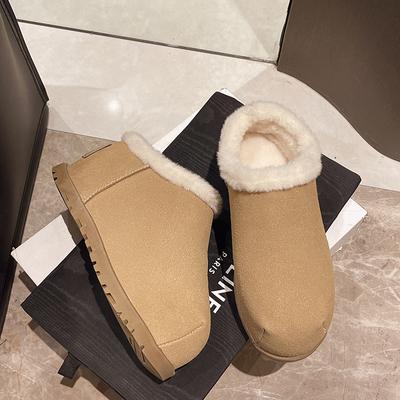 Женские модные зимние ботинки, новые зимние ботинки с замшевой подкладкой и круглым носком, удобные хлопковые туфли на плоской подошве