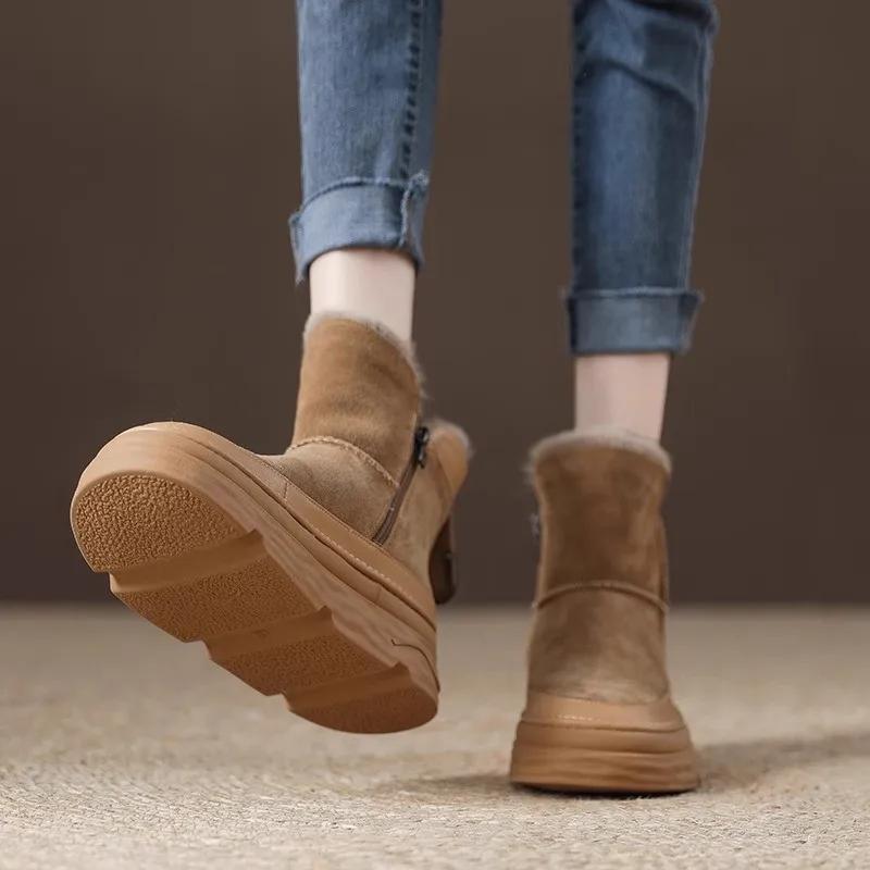 2024 Лидер продаж зимних женских хлопковых зимних ботинок с флисом и толстой подошвой из меха и матовой кожи, теплые женские ботильоны