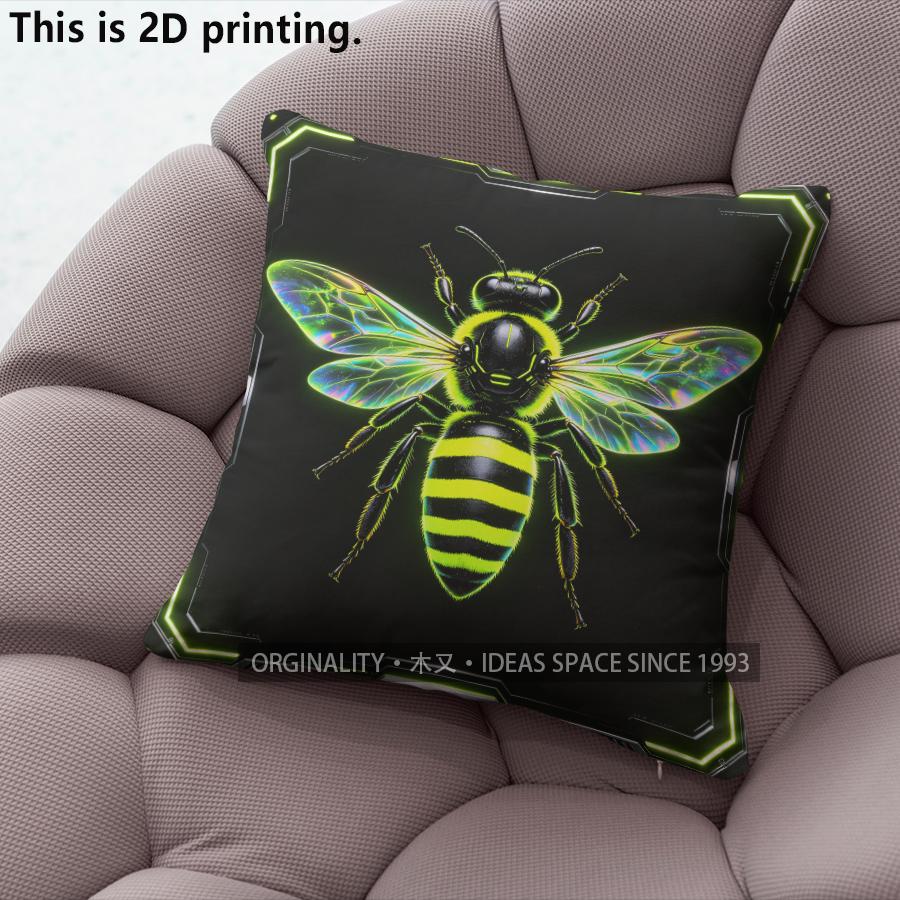 Neon Cyber Bee Print Square Pillow Covers Pattern Cushion Cover Suitable For Sofa Bedroom Car Pillow Cover