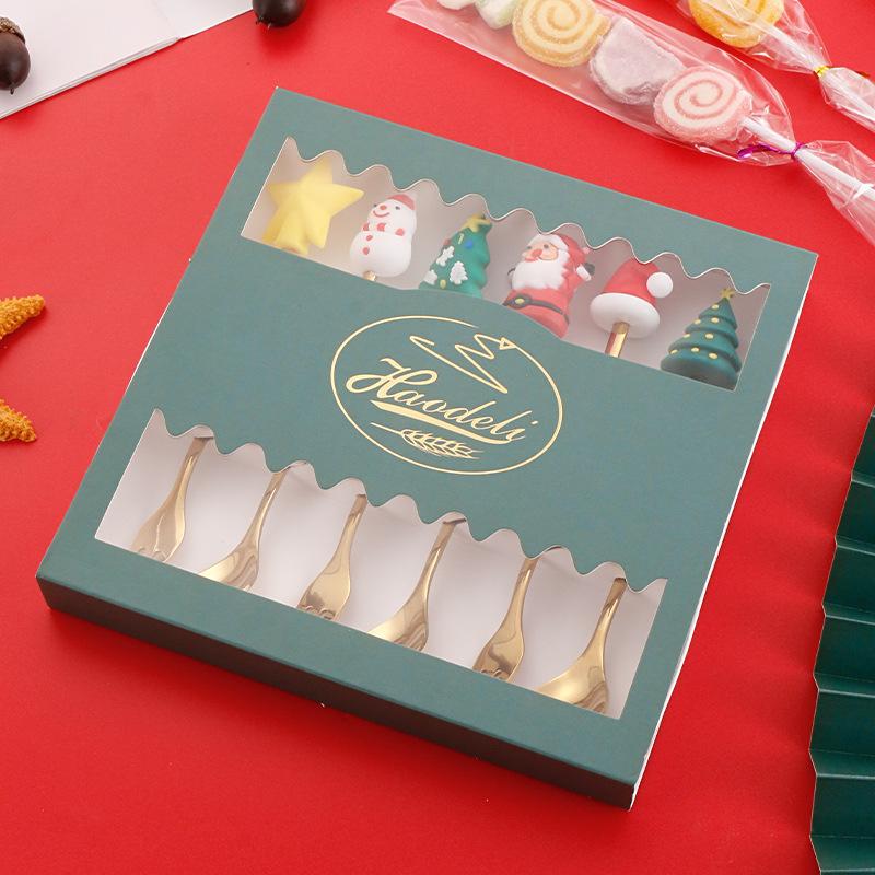 Рождественский Набор Столовых Приборов Подарочный Ложка из Нержавеющей Стали Домашний Подарок Набор Ложек Подарочная Коробка Дед Мороз Олень Кофейная Ложка Десертная Ложка