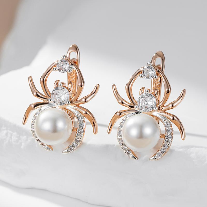 Punk Spider Pearl English Earrings For Women Fashion  Rose Gold  Color Mix Party Accessories Retro Jewelry