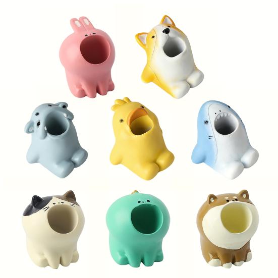 Милый держатель для зубных щеток в виде животного, забавный полимерный держатель для ручек, мини-подставка для одной зубной щетки в виде животного, органайзер для ванной комнаты для столешницы в туалетной комнате, офиса