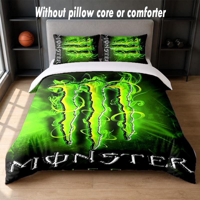 Monster Energy Design Bed Bedding Set 1 Duvet Cover + 2 Pillowcases Soft Breathable Household Bed Linens
