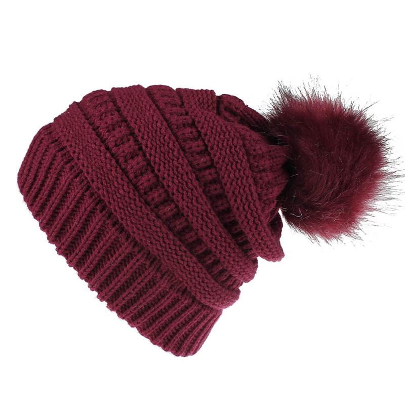 1Pc Fashion Winter Women Thick Warm Beanies Slouchy Pom Pom Beanie Cap Wool Knitted Hat