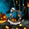 Vintage Skeleton Mirror Frame Statue Gothic Halloween Skull Hold Mirror Figurine Resin Skeleton Sculpture for Shelf Mantel Home Office Decor