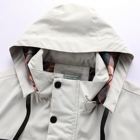 Men Zipper Buttons Placket Casual Windbreaker Jacket Lapel Hooded Long Sleeve Multi Pockets Design Waterproof Outdoor Soft Shell Winter Coat