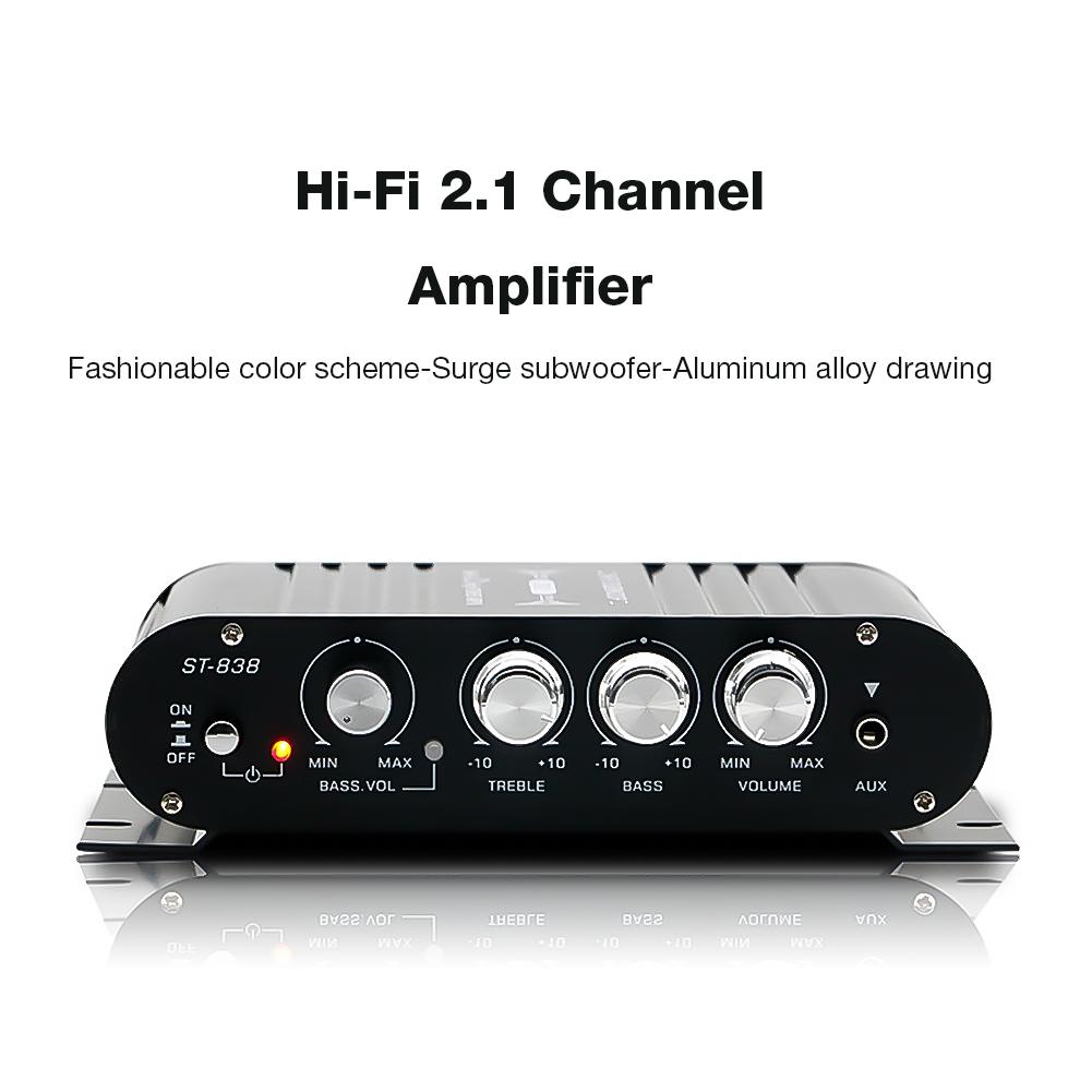 ST-838 HiFi 2.1-канальный аудиоусилитель с регулировкой низких и высоких частот 80 Вт*2 черный автомобильный домашний усилитель мини-медиаплеер