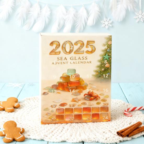 Адвент-календарь из морского стекла 2025 24-дневная коробка для отсчета времени Многофункциональное рождественское украшение для детских комнат, домов, машин