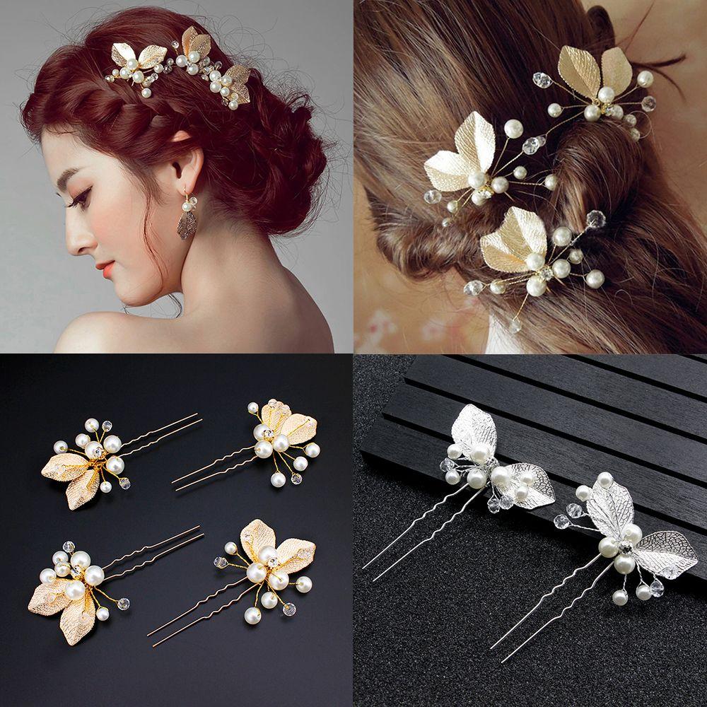 Party Hair Ornament Crystal Hairpins Bridal Hair Accessories Pearl Leaf Hair Clips Hair Jewelry
