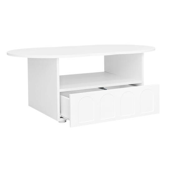 Home Living Room Coffee Table with Drawer Storage Compartments 2-Tiers Rounded Corner Smooth Wood Tea Surface Easy Assembly Cloud Shaped Furniture