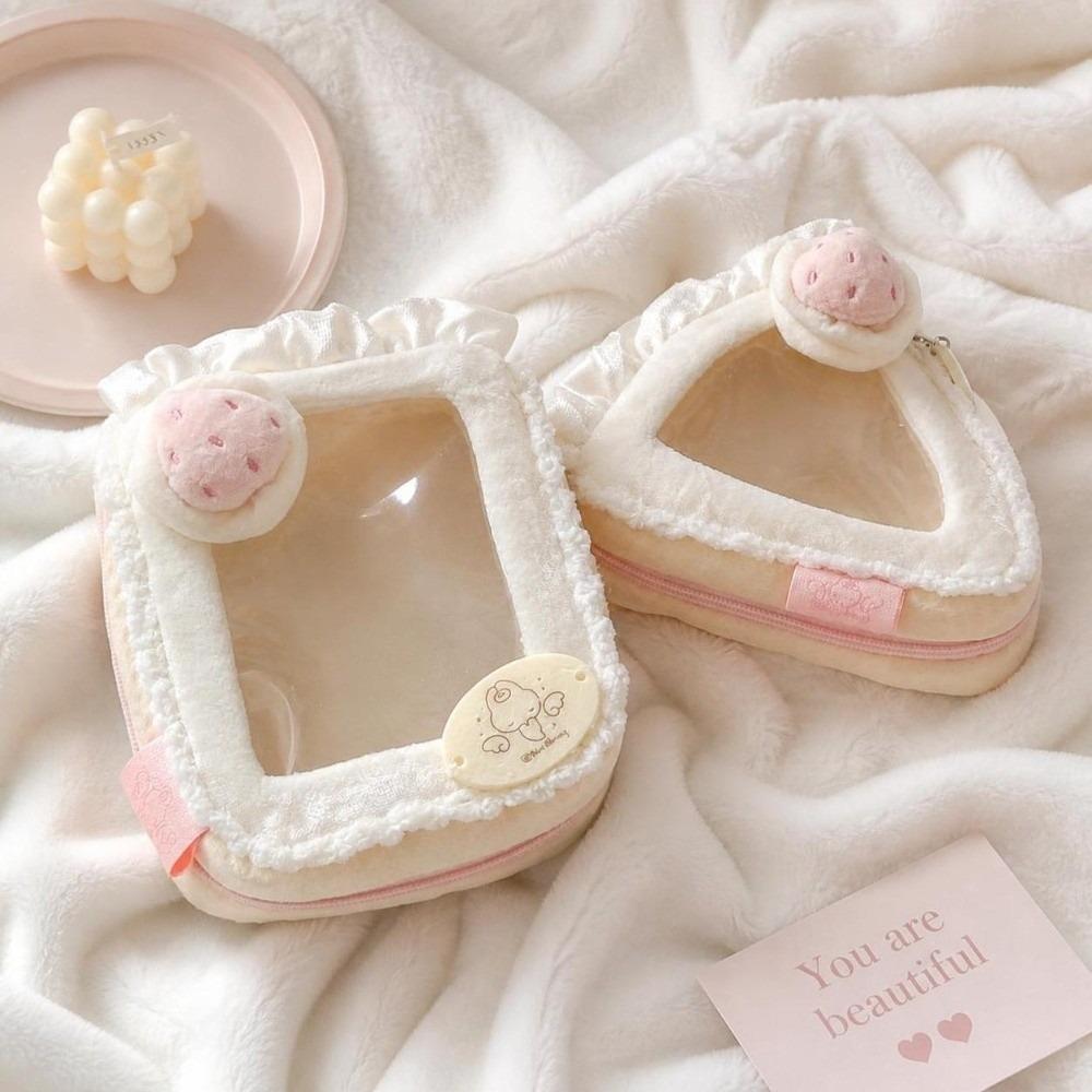 Kawaii Clear Window Storage Pouch Zipper Closure Strawberry Cake Bag Anime Merch