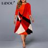 Spring Autumn New Office Lady Elegant Plus Size Dress for Women Fashion A-line Skirt Printing Stitching Vintage Dresses