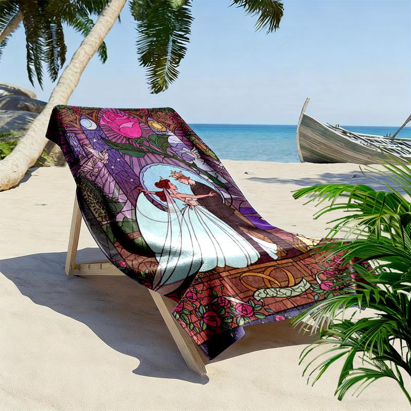 Glass Art Wedding and Roses 2D Flat Print Beach Towel, Large Soft Quick Dry Towel for Beach Camping SwimmingSSTJ0917547