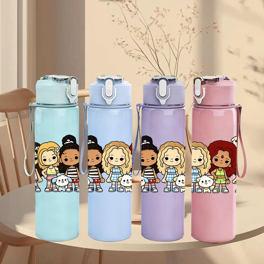 1PC Big Multi Girl Friend Group 750ml Color Plastic Sports Water Bottle Leakproof Flip Straw Lid Suitable for Sports Office Home Use