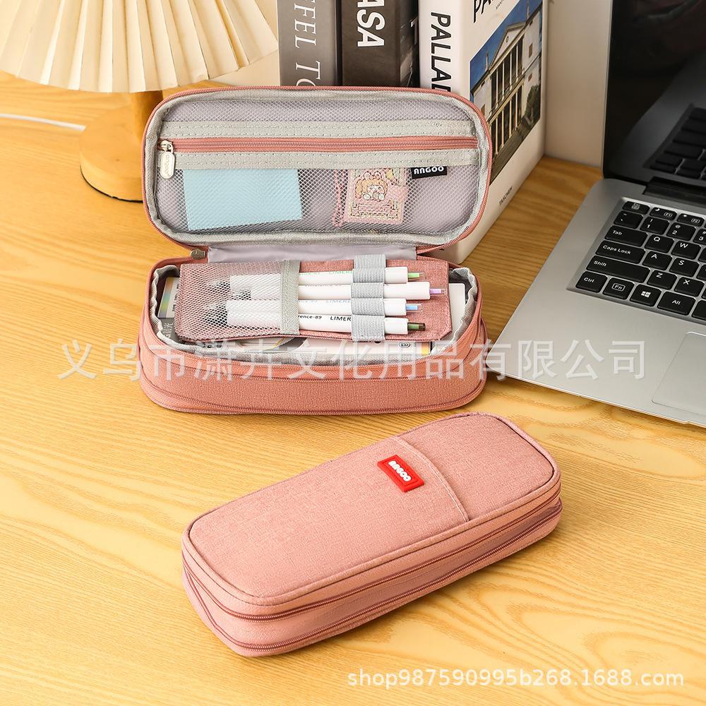 Выдвижной двухслойный пенал Macaron: Большая вместимость, однотонный цвет, для учеников младших и старших классов.