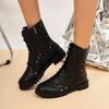 Spring New Cool Boots Women's Round Head Hollow Front Lacing Side Zipper Soft Sole Anti-slip Wear-resistant Low Heel Shoes
