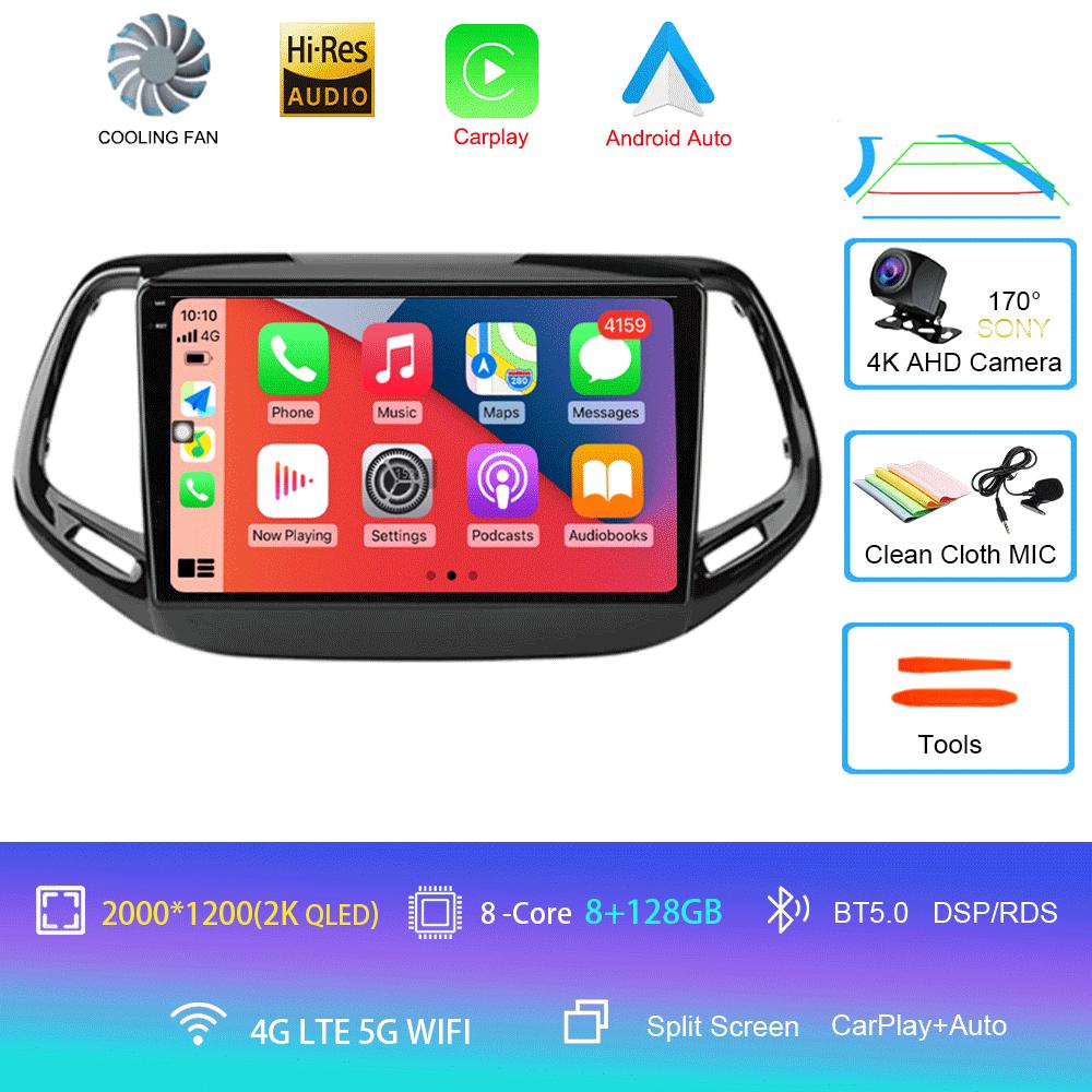 Android 14 Carplay Auto WIFI+4G Для Jeep Compass 2017 2018 2019 Автомагнитола GPS Стерео Мультимедийный Видеоплеер 2din Головное Устройство DSP