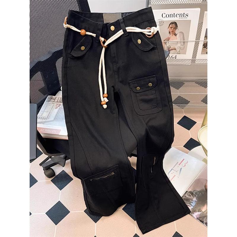Винтажные свободные черные брюки карго женские с высокой посадкой уличная одежда с карманами женские прямые брюки