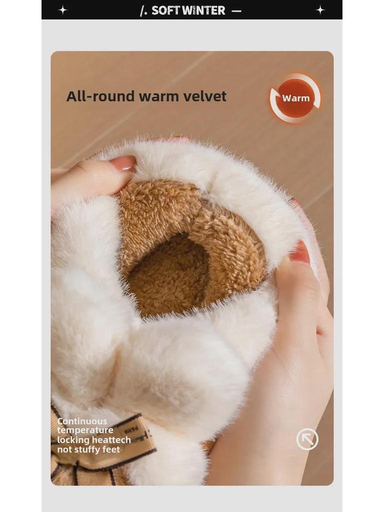 Женские зимние ботинки Bowknot на толстой подошве 2024 года: Увеличивающая рост, теплая, с бархатной подкладкой, меховая обувь для улицы на осень и зиму.