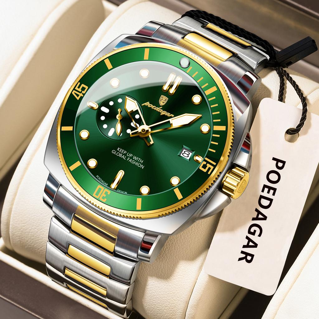 POEDAGAR Luxury Men's Wristwatch Waterproof Luminous Date Stainless Steel Man Watch Quartz Business Sports Watches For Men Reloj