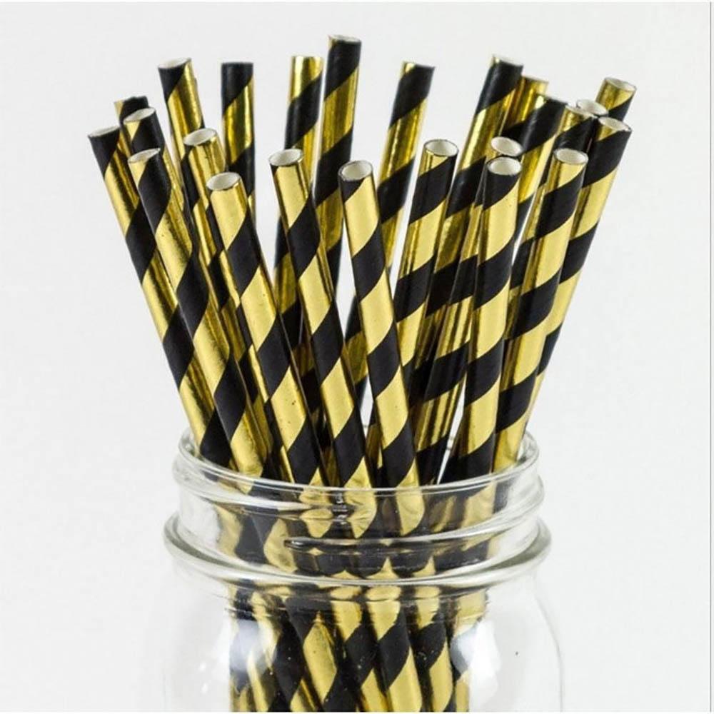 25 шт./упак. бронзовые соломинки в диагональные полосы с одноразовыми золотыми полосками из алюминиевой фольги, бумажные соломинки, посуда для вечеринок, дней рождения, свадебных торжеств