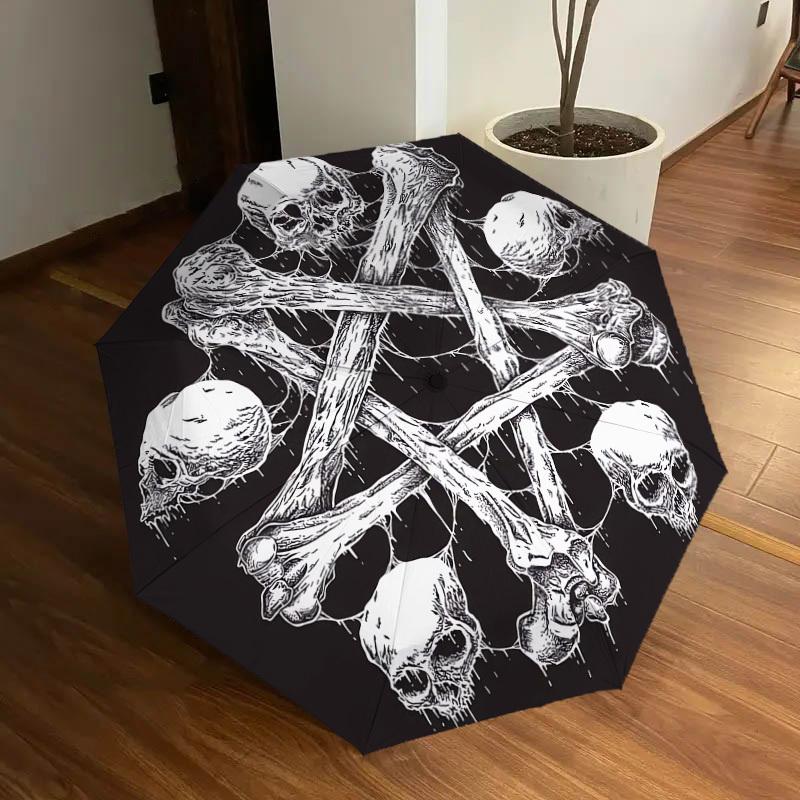 1pc Skull and Crossbones Tattoo Design Umbrella with Plastic Handle,Suitable for All Seasons Home Travel Outdoor UmbrellaDD1802