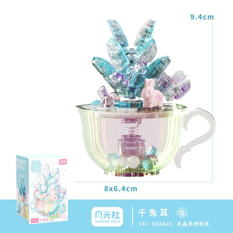 Moonlight Club Crystal Fleshy Potted Building Blocks Flower Microparticle Assembled Toys With Lights Girl Gift Desktop Ornaments