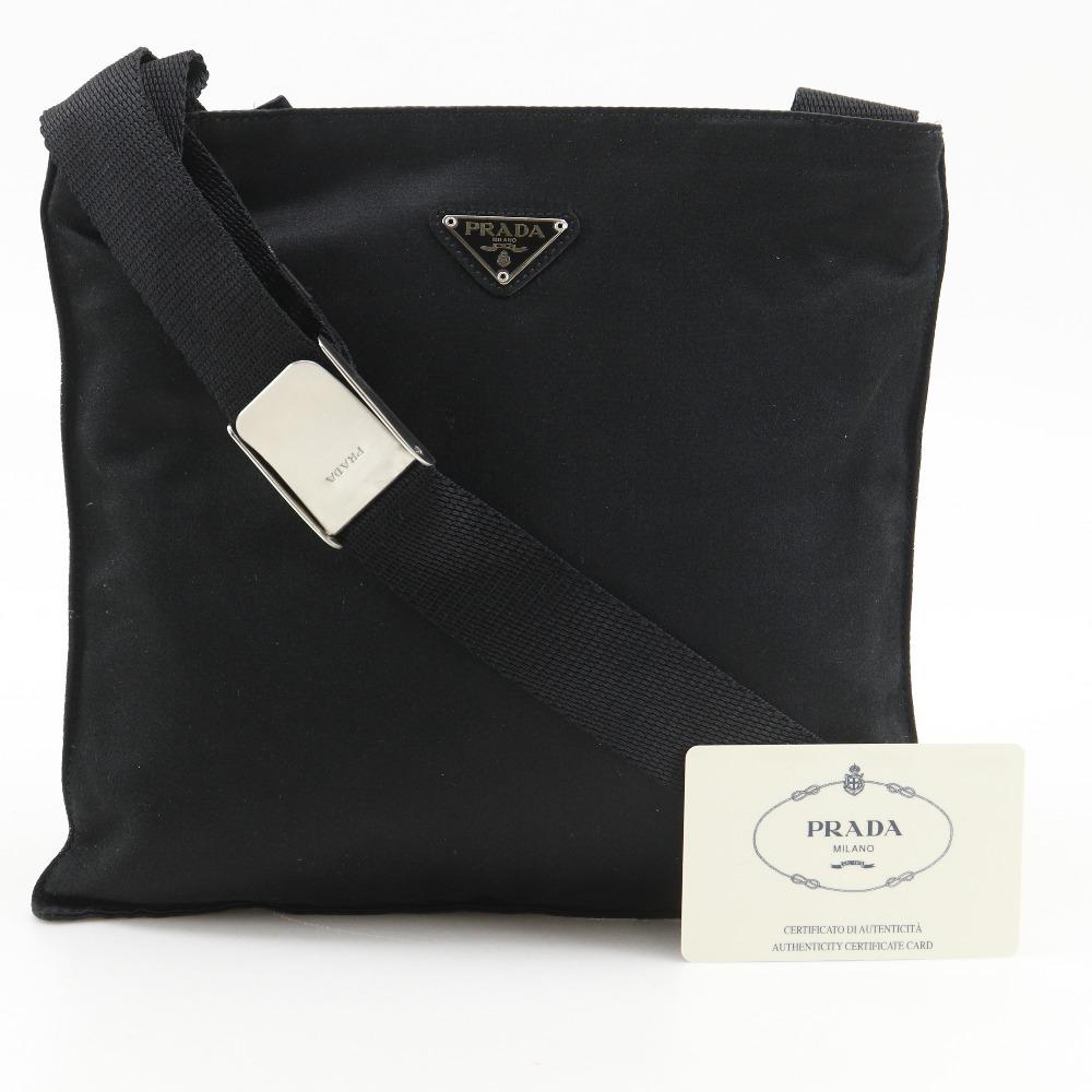 PRADA Pochette Shoulder Bag B7879 NERO black Satin Women Used