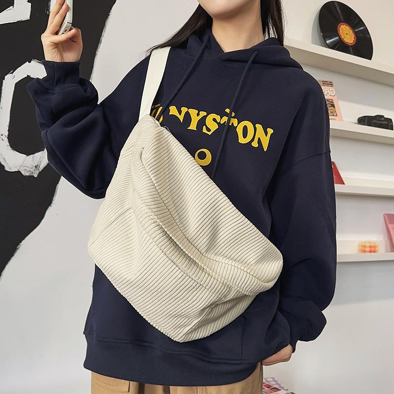 Large Capacity Corduroy Breast Bag Women'S Autumn Simple Casual Messenger Bag Commuter Solid Color Cycling Backpack