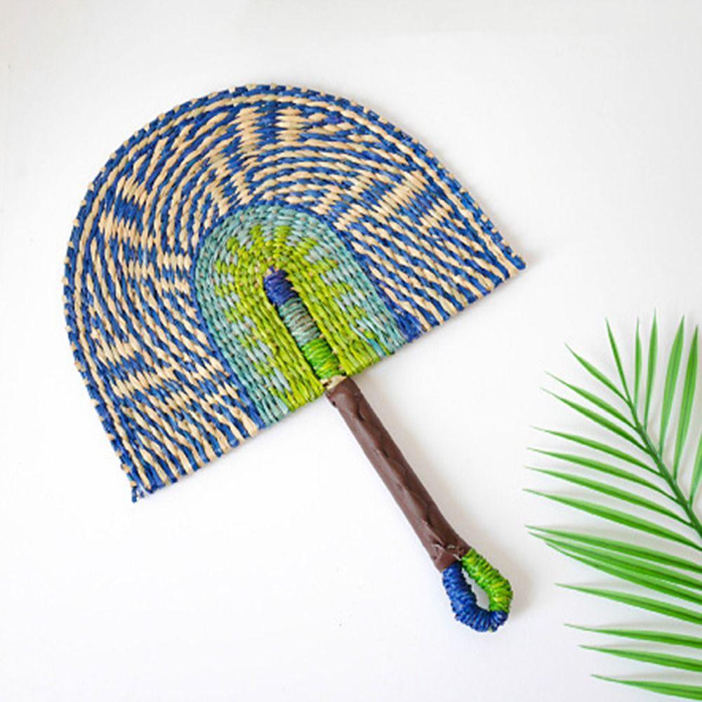 Colorful Striped Patterns Hand Braided Fan Bohemian Cattail Fan  School/Office