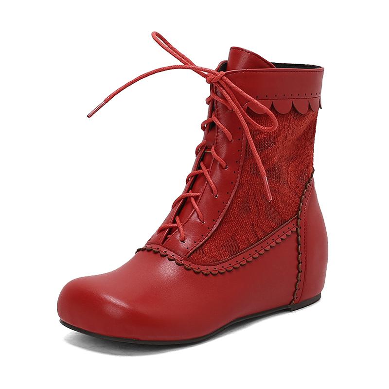 Модный дизайн женские ботильоны на щиколотке с круглым носком, внутренняя высота, шнуровка, большой размер 48 49 50, модные ботильоны для свиданий, весна-осень, новинка