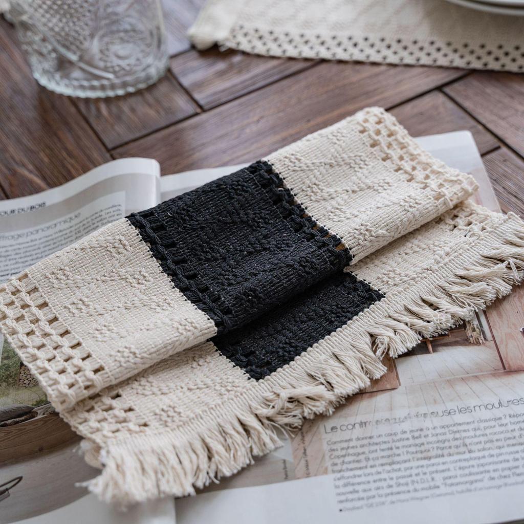 Салфетки для столовых приборов Yiman Qiyun из хлопковой нити с кисточками и полосками на Рождество