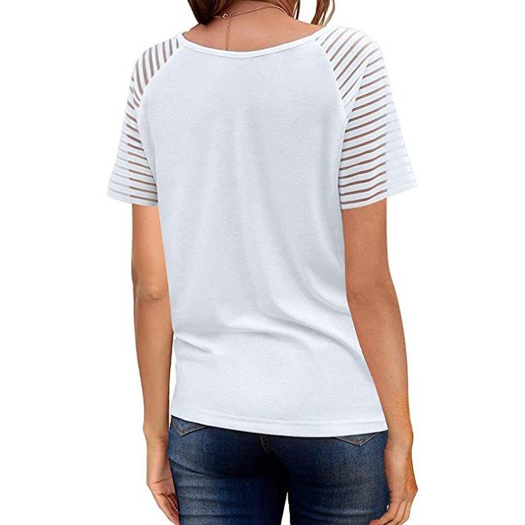 GMXIA Летняя сетчатая рубашка с V-образным вырезом, однотонная, с короткими рукавами, повседневная свободная футболка для женщин