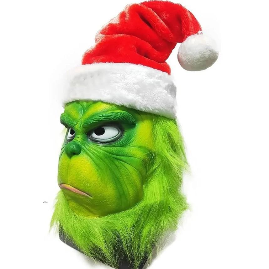 New Grinch mask latex prop for Halloween prank games, can be customized with labels