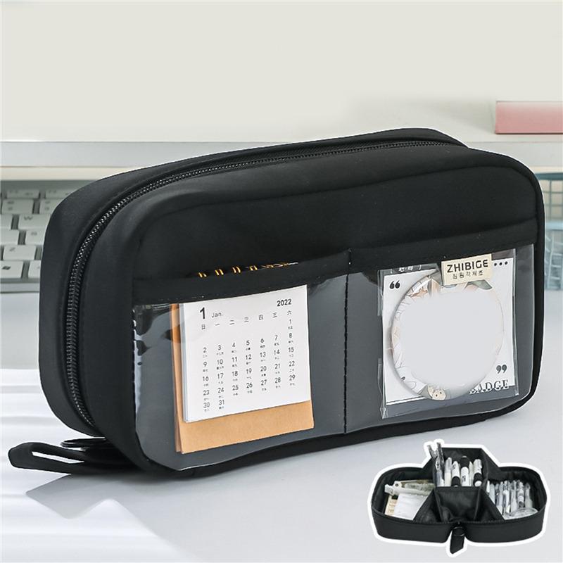 Сумка для хранения ручек, пенал, 2 слоя, большая емкость, косметические принадлежности высокого качества, простые канцелярские коробки для студентов