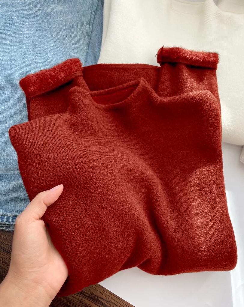 Повседневный внутренний топ однотонного цвета с полувысоким воротником, утолщенная трикотажная рубашка с длинным рукавом для осени и зимы, с воротником-стойкой и флисовой подкладкой