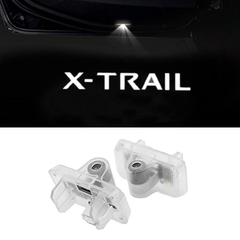 2 шт., лампа приветствия на двери автомобиля, логотип, проектор, светодиодный светильник для Nissan X-trail T30 T31 2001-2014, интерьер автомобиля