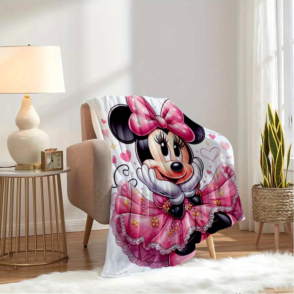 1pc Velvet Pink Minnie Mouse Bedding Throw Blanket Sofa Coverlet Gift Home Decoration Cute Cartoon Character Warm Plush Throw