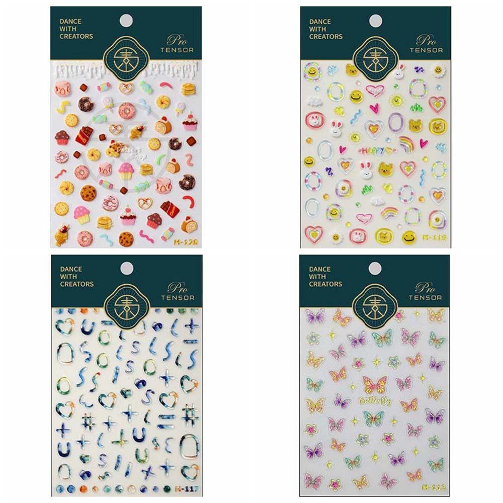 Love Heart Jelly Cartoon Nail Stickers Smile Pattern Jelly Bear Nail Decals Colorful   Girls