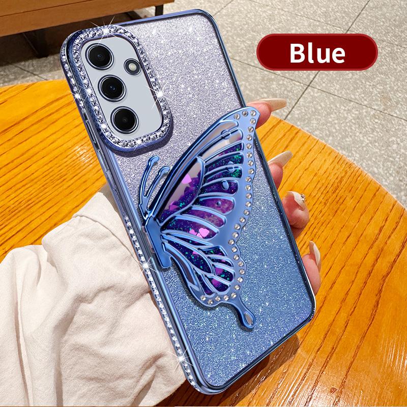 Жидкий чехол с бриллиантовым блеском и подставкой-бабочкой для Samsung Galaxy A17 A16 A26 A36 A56 A06 A15 A25 A35 A55 A14 A24 A34 A54 5G