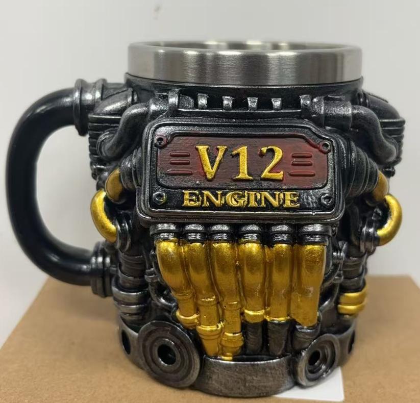Кружка из нержавеющей стали с двигателями V12, ручной работы. Кофейная кружка для автолюбителей, кружка для чая для дома или офиса. Уникальные 3D подарки