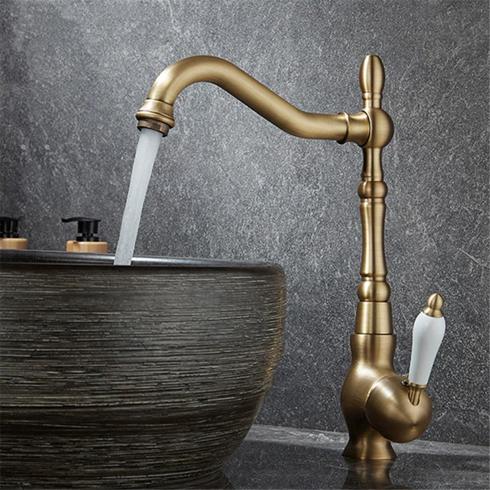 Tuqiu Золотой Высокий Смесители Ванная Кран Раковина Кран Кухонный Кран Антикварный Раковина Кран Раковины Горячая Холодная Смеситель Кран