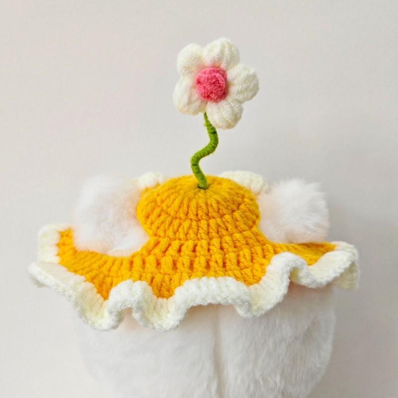 Cute Pet Hat Cartoon Flower Cat Hats Breathable Pet Headdress Kittens Knitted Hat Pet Headgear Puppy Pet Cap Pet Accessories