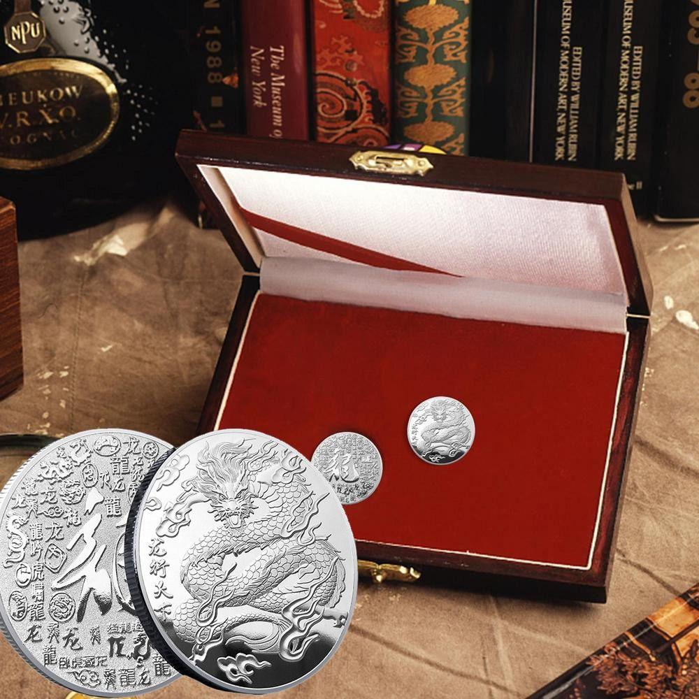 Золотые тисненые монеты с драконом, посеребренные коллекционные монеты, монета с драконом китайского зодиака, Новый год