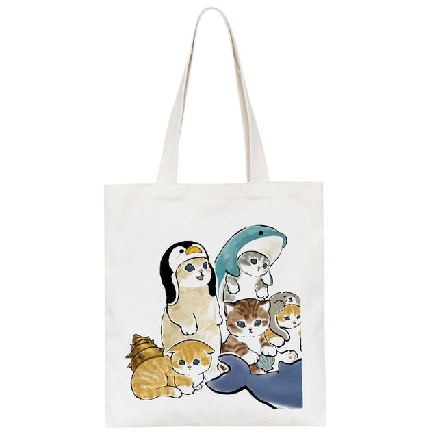 Harajuku Kawaii Cat Shark Y2k сумка на плечо модная повседневная женская парусиновая сумка с героями мультфильмов большая вместительная женская сумка на молнии сумки-шоппер