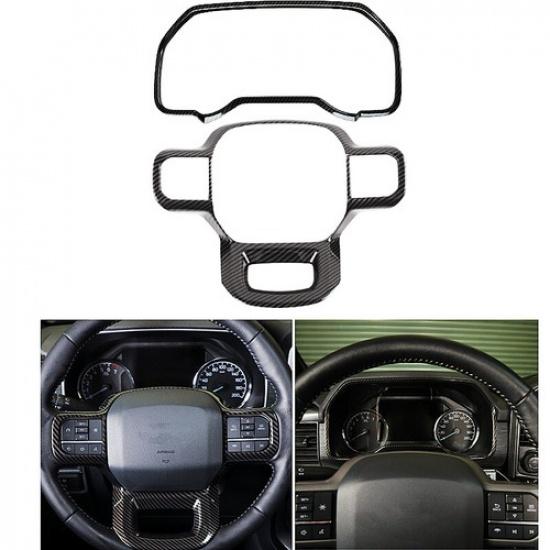For Ford F150 2021+ Carbon Fiber Inner Steering Wheel Decorative Cover Trim Kit