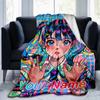 1PC Custom Name Colorful Anime Girl flannel blanket versatile,all-season throw suitable for the living room,bedroom,camping,travel,and gift