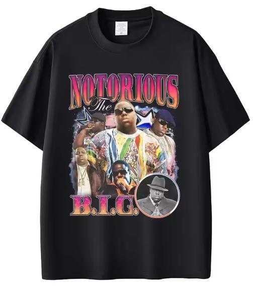Графическая футболка рэпера The Notorious B.I.G. Футболки с принтом Biggie Smalls Унисекс Хип-хоп Модные футболки Мужские Хлопковые Оверсайз Футболки